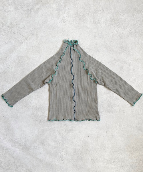 CALMIA（カルミア）の「メローリブタートルカットソー（90～150cm）（Tシャツ/カットソー・キッズ・オフホワイト/ブラウン/ピンク/グレー・110/120/100/90/130/140/150）」の3枚目の写真