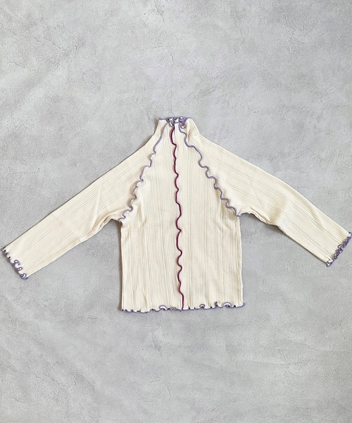 CALMIA（カルミア）の「メローリブタートルカットソー（90～150cm）（Tシャツ/カットソー・キッズ・オフホワイト/ブラウン/ピンク/グレー・110/120/100/90/130/140/150）」の2枚目の写真