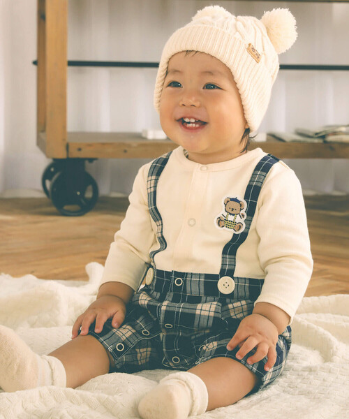 SLAP SLIP BABY(スラップスリップベビー)の「【お揃い】タータンチェック柄サロペットレイヤード風ロンパースベビー(60~80cm)(ロンパース・キッズ・ブラウン/ネイビー・70cm/80cm/60cm)」の4枚目の写真