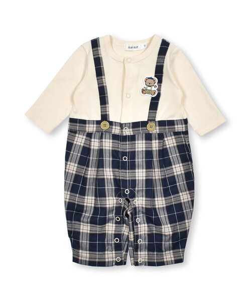 SLAP SLIP BABY(スラップスリップベビー)の「【お揃い】タータンチェック柄サロペットレイヤード風ロンパースベビー(60~80cm)(ロンパース・キッズ・ブラウン/ネイビー・70cm/80cm/60cm)」の7枚目の写真