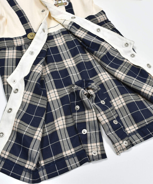 SLAP SLIP BABY(スラップスリップベビー)の「【お揃い】タータンチェック柄サロペットレイヤード風ロンパースベビー(60~80cm)(ロンパース・キッズ・ブラウン/ネイビー・70cm/80cm/60cm)」の14枚目の写真