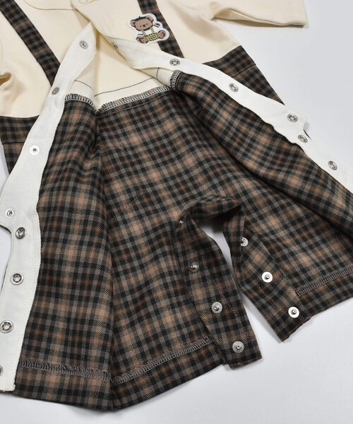 SLAP SLIP BABY(スラップスリップベビー)の「【お揃い】タータンチェック柄サロペットレイヤード風ロンパースベビー(60~80cm)(ロンパース・キッズ・ブラウン/ネイビー・70cm/80cm/60cm)」の22枚目の写真