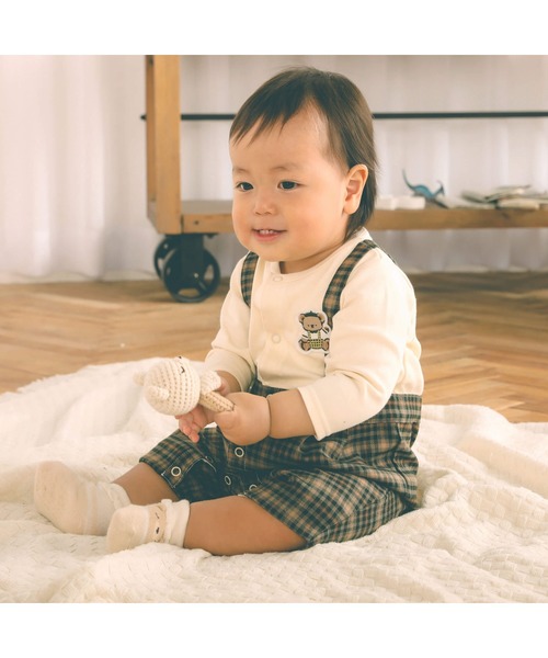 SLAP SLIP BABY(スラップスリップベビー)の「【お揃い】タータンチェック柄サロペットレイヤード風ロンパースベビー(60~80cm)(ロンパース・キッズ・ブラウン/ネイビー・70cm/80cm/60cm)」の3枚目の写真