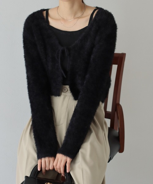 BLUEEAST（ブルーイースト）の「シャギーリボンカーディガン（カーディガン/ボレロ・レディース・アイボリー/ブラック/ピンク/グレー・MEDIUM）」の2枚目の写真