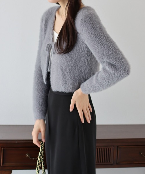 BLUEEAST（ブルーイースト）の「シャギーリボンカーディガン（カーディガン/ボレロ・レディース・アイボリー/ブラック/ピンク/グレー・MEDIUM）」の6枚目の写真