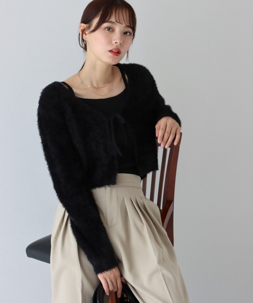 BLUEEAST（ブルーイースト）の「シャギーリボンカーディガン（カーディガン/ボレロ・レディース・アイボリー/ブラック/ピンク/グレー・MEDIUM）」の5枚目の写真