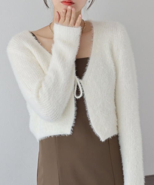 BLUEEAST（ブルーイースト）の「シャギーリボンカーディガン（カーディガン/ボレロ・レディース・アイボリー/ブラック/ピンク/グレー・MEDIUM）」の8枚目の写真