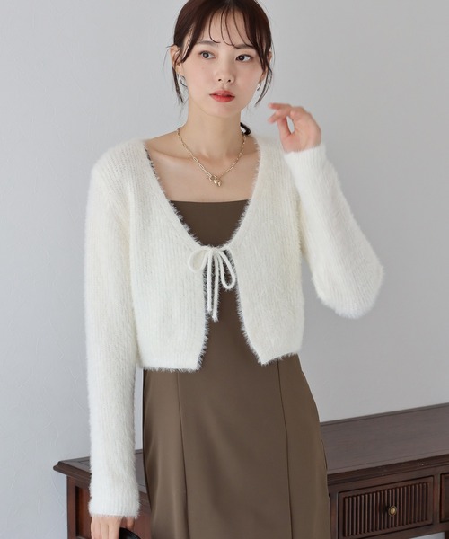 BLUEEAST（ブルーイースト）の「シャギーリボンカーディガン（カーディガン/ボレロ・レディース・アイボリー/ブラック/ピンク/グレー・MEDIUM）」の7枚目の写真