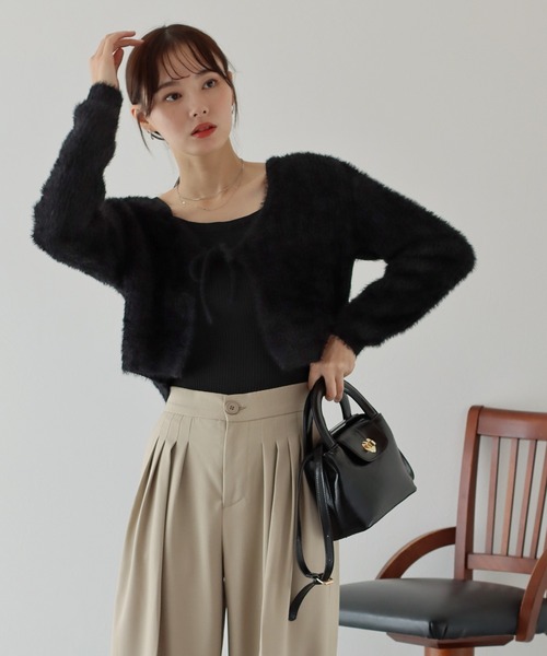 BLUEEAST（ブルーイースト）の「シャギーリボンカーディガン（カーディガン/ボレロ・レディース・アイボリー/ブラック/ピンク/グレー・MEDIUM）」の15枚目の写真