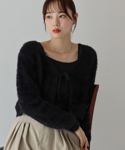 BLUEEAST（ブルーイースト）の「シャギーリボンカーディガン（カーディガン/ボレロ・レディース・アイボリー/ブラック/ピンク/グレー・MEDIUM）」の16枚目の写真