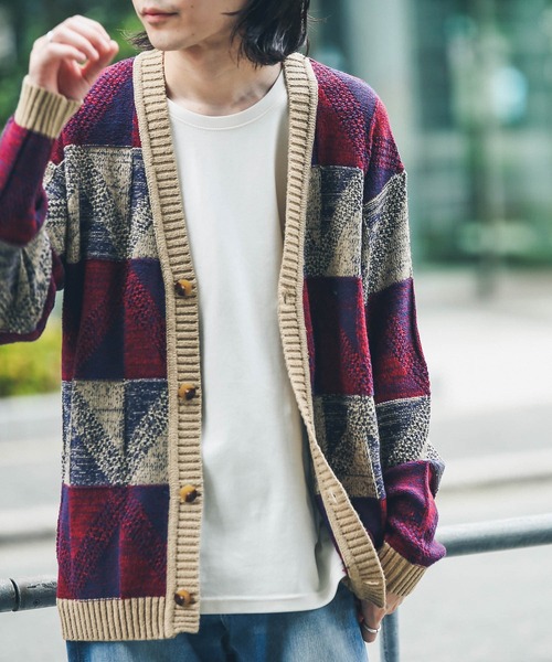 URBAN RESEARCH Sonny Label（アーバンリサーチサニーレーベル）の「『洗濯可』幾何学柄ジャガードカーディガン（カーディガン/ボレロ・メンズ・ベージュ系その他/グリーン系その他/イエロー系その他・LARGE/MEDIUM）」の9枚目の写真