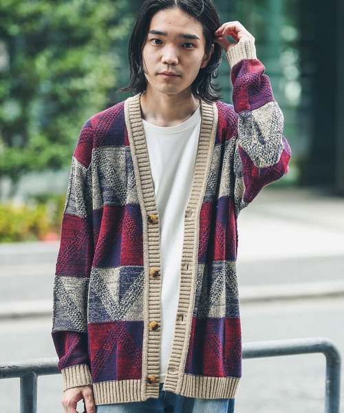 URBAN RESEARCH Sonny Label（アーバンリサーチサニーレーベル）の「『洗濯可』幾何学柄ジャガードカーディガン（カーディガン/ボレロ・メンズ・ベージュ系その他/グリーン系その他/イエロー系その他・LARGE/MEDIUM）」の10枚目の写真