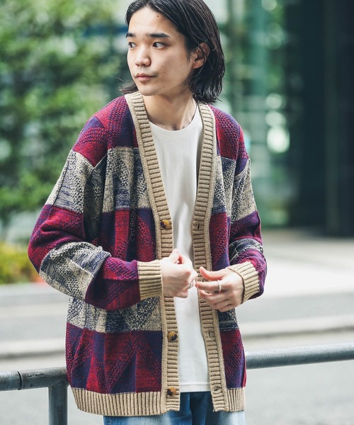 URBAN RESEARCH Sonny Label（アーバンリサーチサニーレーベル）の「『洗濯可』幾何学柄ジャガードカーディガン（カーディガン/ボレロ・メンズ・ベージュ系その他/グリーン系その他/イエロー系その他・LARGE/MEDIUM）」の11枚目の写真