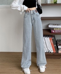 [新色追加]２ボタンハイウエストワイドデニムパンツ