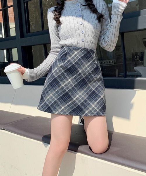 LAC-VERT（ラック・ヴェール）の「裏地パンツ付きチェックスカート（スカート・レディース・ブラウン/グレー・S/M）」の2枚目の写真