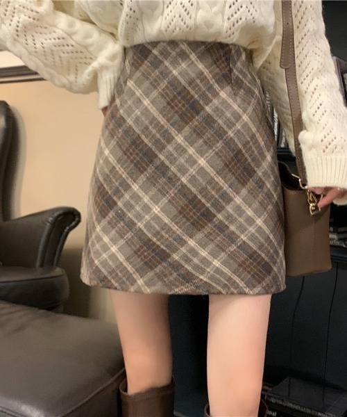 LAC-VERT（ラック・ヴェール）の「裏地パンツ付きチェックスカート（スカート・レディース・ブラウン/グレー・S/M）」の8枚目の写真