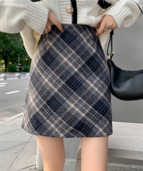 LAC-VERT（ラック・ヴェール）の「裏地パンツ付きチェックスカート（スカート・レディース・ブラウン/グレー・S/M）」の9枚目の写真