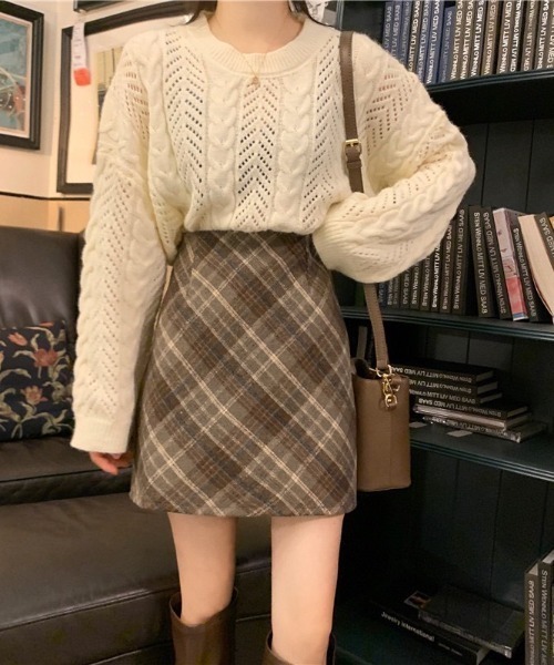 LAC-VERT（ラック・ヴェール）の「裏地パンツ付きチェックスカート（スカート・レディース・ブラウン/グレー・S/M）」の11枚目の写真