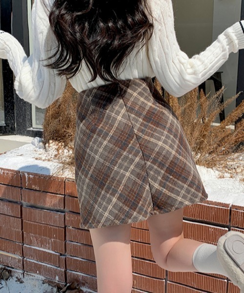 LAC-VERT（ラック・ヴェール）の「裏地パンツ付きチェックスカート（スカート・レディース・ブラウン/グレー・S/M）」の22枚目の写真