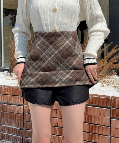 LAC-VERT（ラック・ヴェール）の「裏地パンツ付きチェックスカート（スカート・レディース・ブラウン/グレー・S/M）」の13枚目の写真