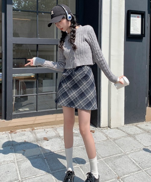 LAC-VERT（ラック・ヴェール）の「裏地パンツ付きチェックスカート（スカート・レディース・ブラウン/グレー・S/M）」の7枚目の写真