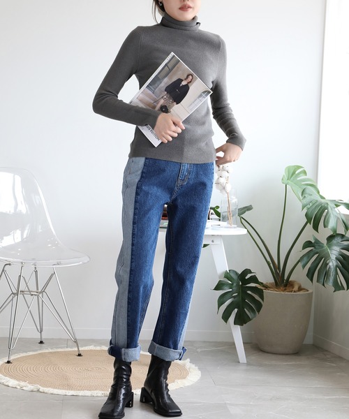 aimoha（アイモハ）の「シンプルタートルネックニット（ニット/セーター・レディース・チョコ/ダークグレー/レッド/グレー/キャメル/グリーン/ホワイト/ベージュ/ブラック/ネイビー/オフホワイト・FREE）」の5枚目の写真