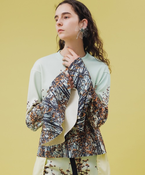 NON TOKYO(ノントーキョー)の「PRINT RIB FLARE SLEEVE C/S(Tシャツ/カットソー・レディース・ライトブルー/マルチ/カラフル・FREE)」の6枚目の写真