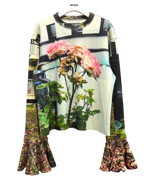 NON TOKYO(ノントーキョー)の「PRINT RIB FLARE SLEEVE C/S(Tシャツ/カットソー・レディース・ライトブルー/マルチ/カラフル・FREE)」の9枚目の写真