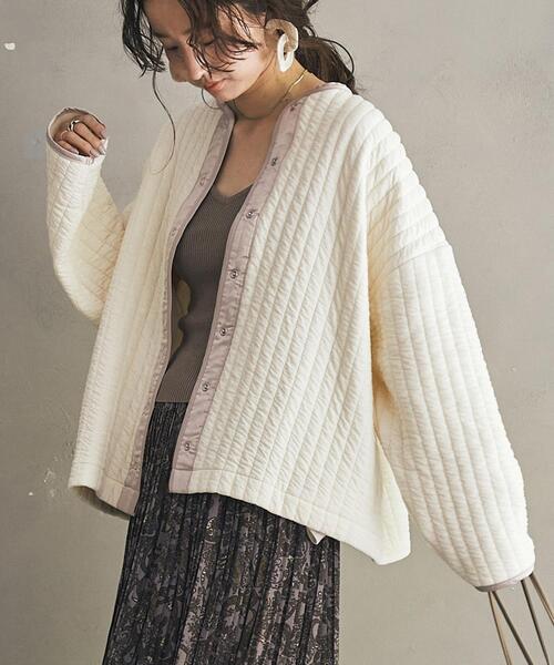 coen（コーエン）の「【WEB限定】キルトライクスナップボタンカーディガン（カーディガン/ボレロ・レディース・ブラック/オフホワイト・M/L）」の2枚目の写真