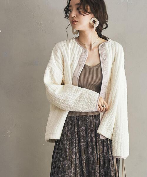 coen（コーエン）の「【WEB限定】キルトライクスナップボタンカーディガン（カーディガン/ボレロ・レディース・ブラック/オフホワイト・M/L）」の3枚目の写真