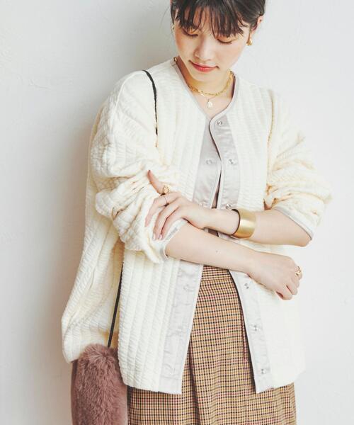 coen（コーエン）の「【WEB限定】キルトライクスナップボタンカーディガン（カーディガン/ボレロ・レディース・ブラック/オフホワイト・M/L）」の14枚目の写真