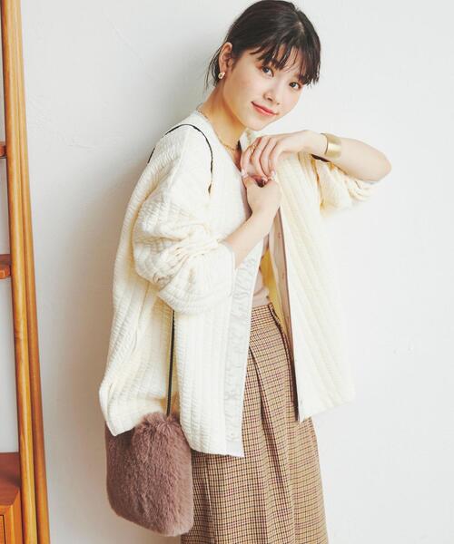 coen（コーエン）の「【WEB限定】キルトライクスナップボタンカーディガン（カーディガン/ボレロ・レディース・ブラック/オフホワイト・M/L）」の6枚目の写真