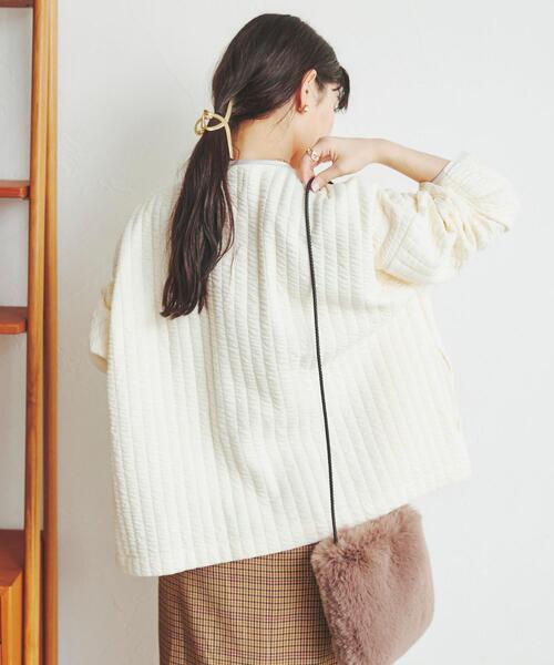 coen（コーエン）の「【WEB限定】キルトライクスナップボタンカーディガン（カーディガン/ボレロ・レディース・ブラック/オフホワイト・M/L）」の4枚目の写真