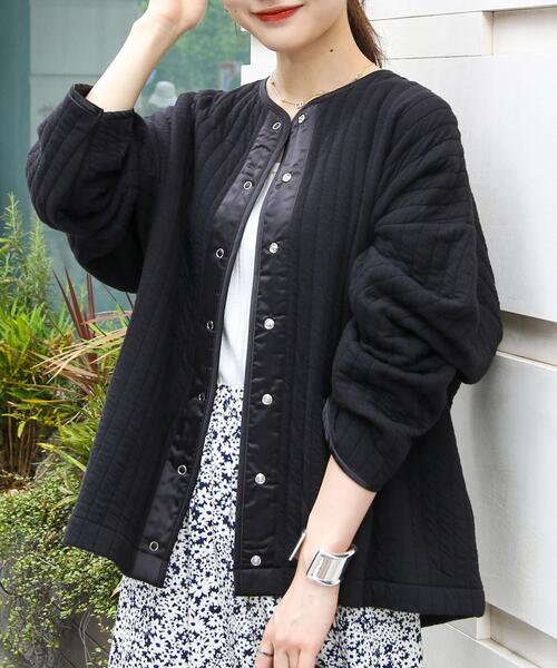 coen（コーエン）の「【WEB限定】キルトライクスナップボタンカーディガン（カーディガン/ボレロ・レディース・ブラック/オフホワイト・M/L）」の15枚目の写真