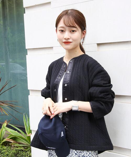 coen（コーエン）の「【WEB限定】キルトライクスナップボタンカーディガン（カーディガン/ボレロ・レディース・ブラック/オフホワイト・M/L）」の7枚目の写真