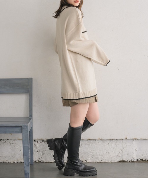 RETRO GIRL（レトロガール）の「襟付きBIGカーデ（ニット/セーター・レディース・バーガンディー/ブラック/ナチュラル・FREE）」の10枚目の写真