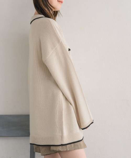 RETRO GIRL（レトロガール）の「襟付きBIGカーデ（ニット/セーター・レディース・バーガンディー/ブラック/ナチュラル・FREE）」の6枚目の写真