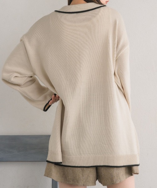 RETRO GIRL（レトロガール）の「襟付きBIGカーデ（ニット/セーター・レディース・バーガンディー/ブラック/ナチュラル・FREE）」の7枚目の写真