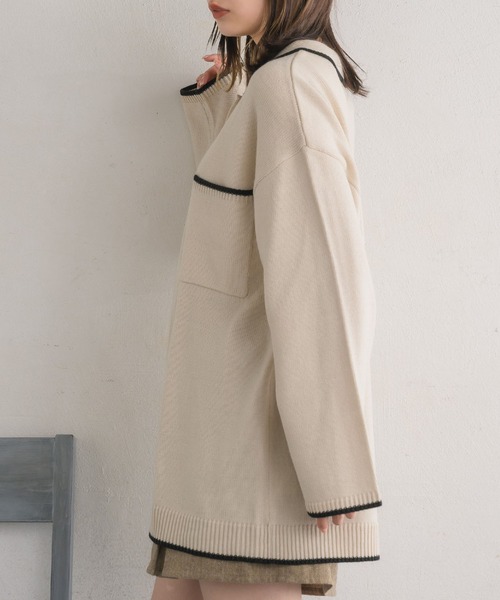 RETRO GIRL（レトロガール）の「襟付きBIGカーデ（ニット/セーター・レディース・バーガンディー/ブラック/ナチュラル・FREE）」の5枚目の写真