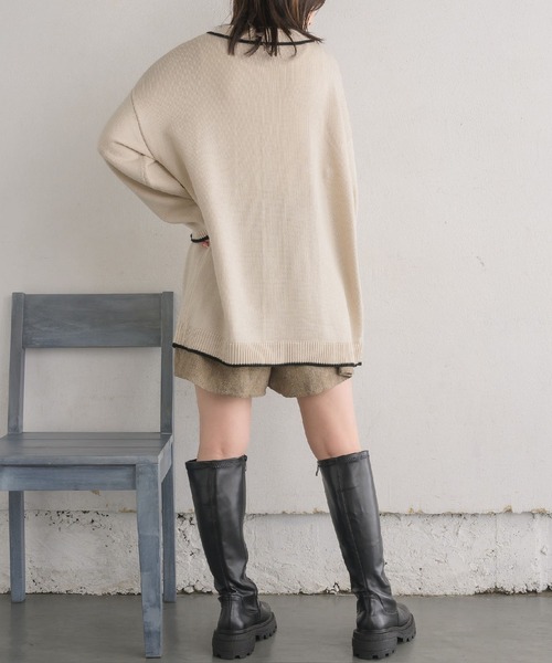 RETRO GIRL（レトロガール）の「襟付きBIGカーデ（ニット/セーター・レディース・バーガンディー/ブラック/ナチュラル・FREE）」の11枚目の写真