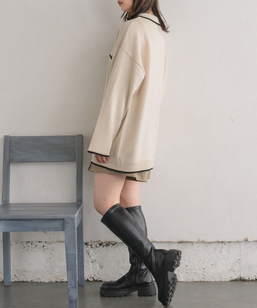 RETRO GIRL（レトロガール）の「襟付きBIGカーデ（ニット/セーター・レディース・バーガンディー/ブラック/ナチュラル・FREE）」の9枚目の写真