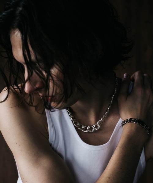 LINK CHAIN GRADATION SILVER NECKLACE SHORT / チェーン