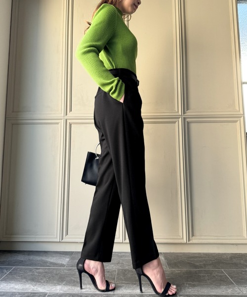 JUNOAH（ジュノア）の「ジョーゼットタックパンツ（スラックス・レディース・パープル/ベージュ/グリーン/ブラック/ラベンダー・MEDIUM/LARGE）」の8枚目の写真