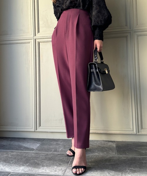 JUNOAH（ジュノア）の「ジョーゼットタックパンツ（スラックス・レディース・パープル/ベージュ/グリーン/ブラック/ラベンダー・MEDIUM/LARGE）」の18枚目の写真