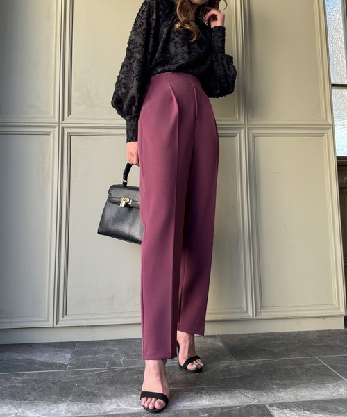 JUNOAH（ジュノア）の「ジョーゼットタックパンツ（スラックス・レディース・パープル/ベージュ/グリーン/ブラック/ラベンダー・MEDIUM/LARGE）」の20枚目の写真