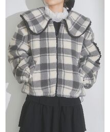 merry jenny | チェックフリルカラーボアジャケット(ブルゾン)