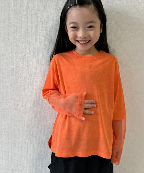 CIAOPANIC TYPY（チャオパニックティピー）の「【KIDS】袖切り替えシアーカットソー（Tシャツ/カットソー・キッズ・サックスブルー/アイボリー/ブラック/オレンジ/ホワイト/ブラック系その他・SMALL/MEDIUM/LARGE/X-LARGE/XX-LARGE）」の6枚目の写真