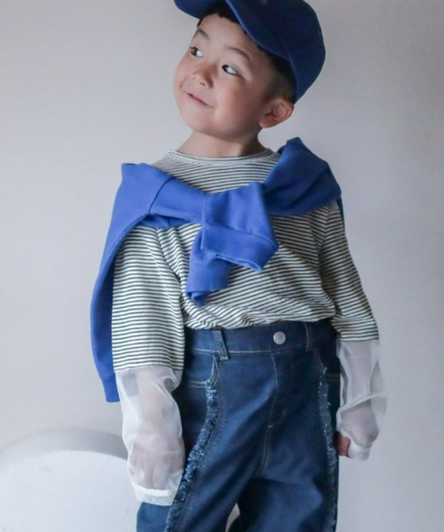 CIAOPANIC TYPY（チャオパニックティピー）の「【KIDS】袖切り替えシアーカットソー（Tシャツ/カットソー・キッズ・サックスブルー/アイボリー/ブラック/オレンジ/ホワイト/ブラック系その他・SMALL/MEDIUM/LARGE/X-LARGE/XX-LARGE）」の3枚目の写真