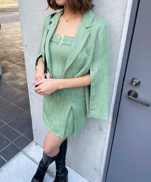 SPIRALGIRL（スパイラルガール）の「サマーツィードベルトデザインキャミワンピース（ワンピース・レディース・ブラック/ブルー/グリーン・FREE）」の19枚目の写真