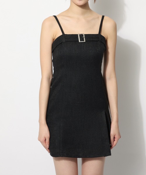 SPIRALGIRL（スパイラルガール）の「サマーツィードベルトデザインキャミワンピース（ワンピース・レディース・ブラック/ブルー/グリーン・FREE）」の4枚目の写真